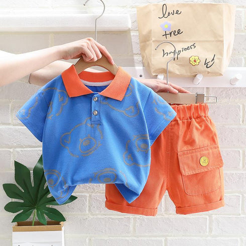 Lapel Over Print T-shirt Two Piece Set